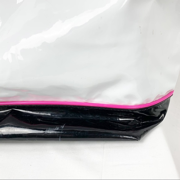 Retro 1960’s Style Vinyl Tote Bag Black White Pink Polka Dot Lining Monogram - Picture 3 of 8